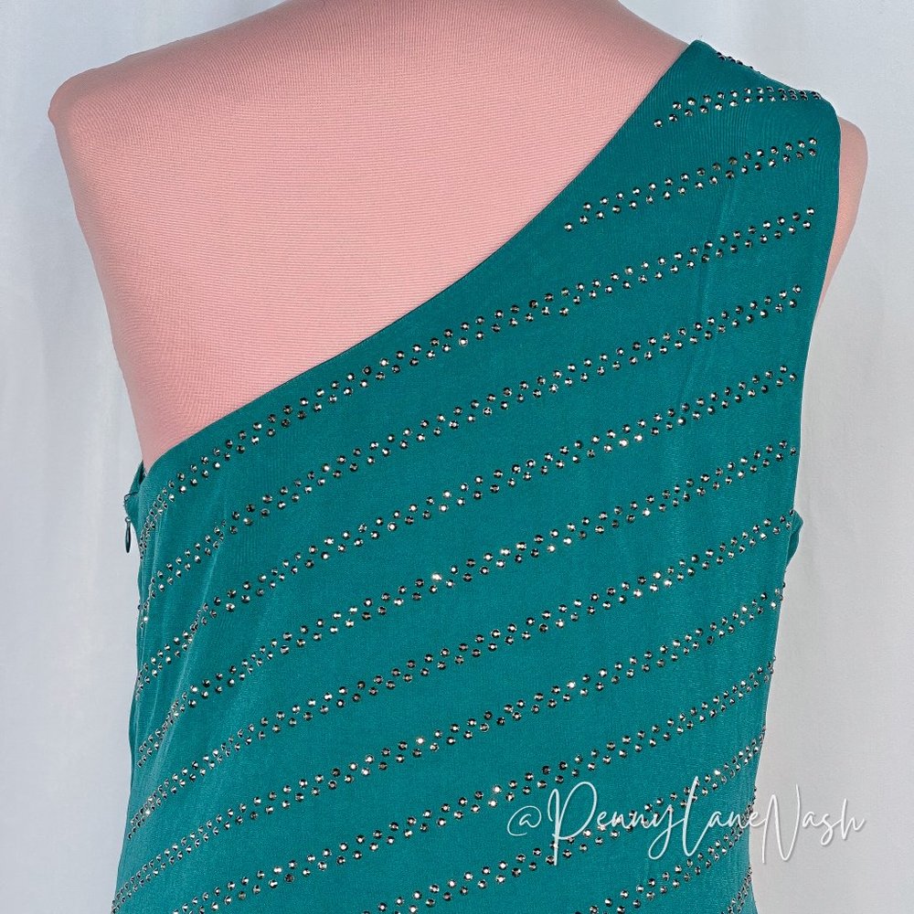 NWT Philosophy One Shoulder Embellished Dress Teal - Picture 4 of 11